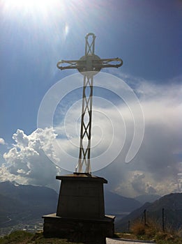 Cross at the top of prealpine mountain.