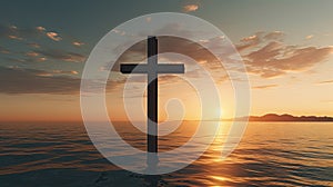 Cross on water, Christian symbol in sea. Concept of the search for faith.