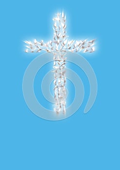 Cross of white flying doves