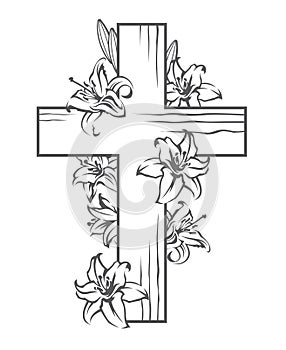 Cross with white lilies photo