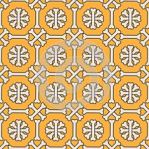 Crossbones shape with outline vector stock illustration. Seamless pattern design template. Orange and Beige color theme