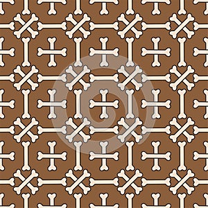 Crossbones texture with outline vector stock illustration. Seamless pattern design template. Brown and Beige color theme