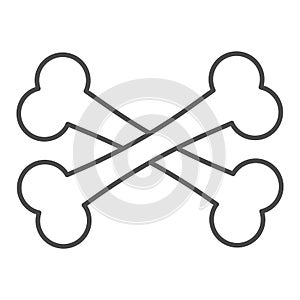 Crossbones thin line icon. Two crossed bones. Halloween party vector design concept, outline style pictogram on white