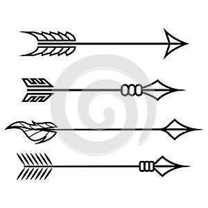 Crossbow arrows. Set of different arrow symbols. Hand drawn doodles