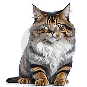 Crossbreed Siberian cat in front of a white background. Ai Generated