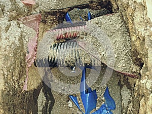 Crossection of water pipeline and electric lines or telecommunication cables photo