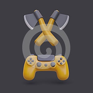 Crossed axes, game console. Concept of duel, battle, competition