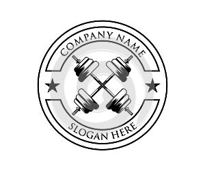 crossed barbel fitness gym sport logo design