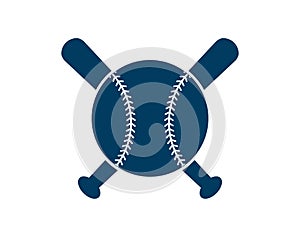 Crossed Baseball Bats and Ball. Baseball logo Template. Split, circle monograms. Criss Cross Bats.