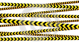 Crossed caution tape set. Yellow and black warning stripes. Repeating construction, hazard, danger sellotapes