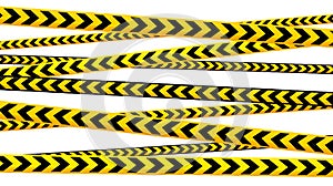 Crossed caution tape set. Yellow and black warning stripes. Repeating construction, hazard, danger sellotapes