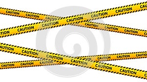 Crossed caution tape stripes. Yellow and black warning tape. Construction, hazard, danger adhesive tapes. Restriction