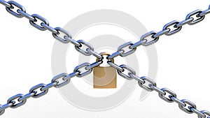 Crossed chains with lock. 3D-rendering.