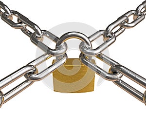 Crossed chains with padlock