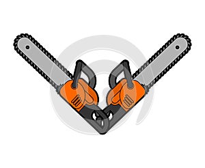 Crossed Chainsaws isolated. Tool woodcutter sign vector illustration