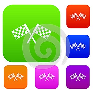 Crossed chequered flags set collection