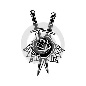 CROSSED DAGGERS AND ROSE FLOWER