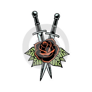 CROSSED DAGGERS AND ROSE FLOWER COLOR