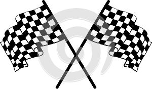 crossed double 2 checkered flag racing flag Motorcar race finish line single waving sports flag image with eps vector Print