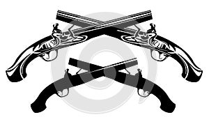 Crossed dueling pistols vector set