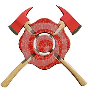 Crossed Firefighter Axes behind Firefighting Symbol