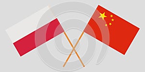 Crossed flags Poland and China. Official colors. Correct proportion. Vector