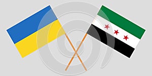 Crossed flags of Syrian National Coalition and Ukraine. Official colors. Correct proportion. Vector