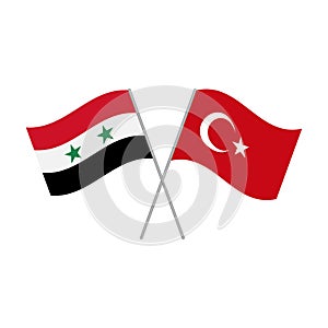 Crossed flags of Turkey and Syria vector