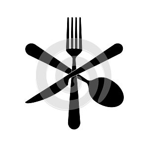 Crossed fork, knife and spoon