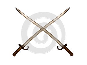 Crossed French Yataghan Swords on White Background