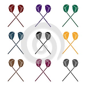 Crossed golf clubs icon in black style isolated on white background. Golf club symbol stock vector illustration.