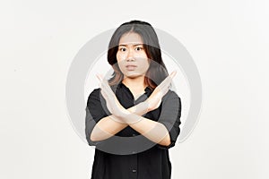 Crossed Hands for Rejection Gesture of Beautiful Asian Woman Isolated On White Background