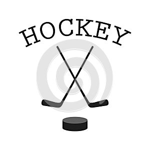 Crossed hockey sticks and puck - vector illustration. Hockey clipart. Flat vector icon isolated on white