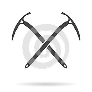 Crossed ice axes for climbing and mountaineering. Mountain equipment. Vector illustration.