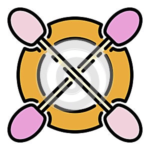 Crossed kayak paddles icon color outline vector