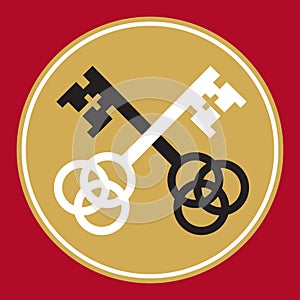 Crossed keys badge or logo design with Christian symbols.