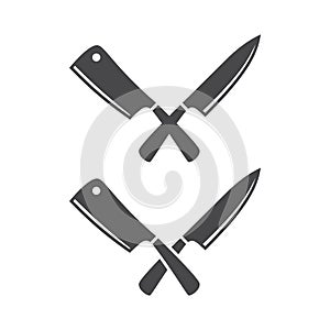 Crossed kitchen knives vector icon. Chef or cooking knife.