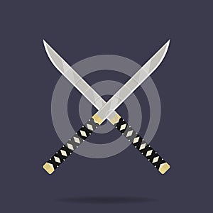 Crossed knives icon. Ninja weapon. Samurai equipment. Cartoon style. Clean and modern vector illustration for design, web.