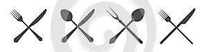 Crossed knives, spoons and forks. Vintage and modern. Vector illustration