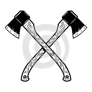 Crossed lumberjack axes isolated on white background.