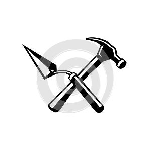 Crossed Masonry or Brick Trowel and Hammer Retro Black and White Style photo