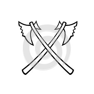 Crossed Medieval Executioner Headsman Battle Axe Retro Black and White