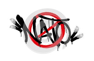 Crossed out NATO sprayed font with overspray in black over white. Vector illustration.