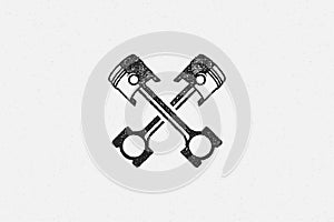Crossed pistons silhouette hand drawn ink stamp vector illustration.