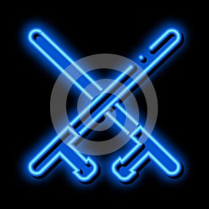 Crossed Police Batons neon glow icon illustration