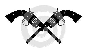 Crossed revolver guns icon. Vintage pistol silhouette. Western handgun. Vector illustration