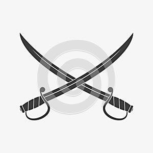 Crossed scimitar swords icon. Two sabers or cavalry swords. Vector illustration