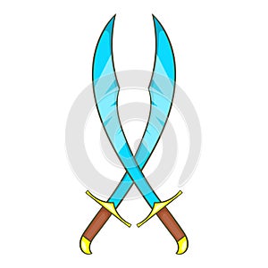 Crossed scimitars icon, cartoon style