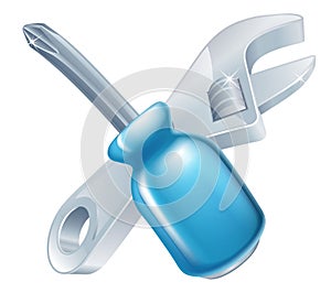 Crossed screwdriver and spanner