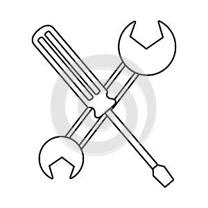 Crossed screwdriver and spanner